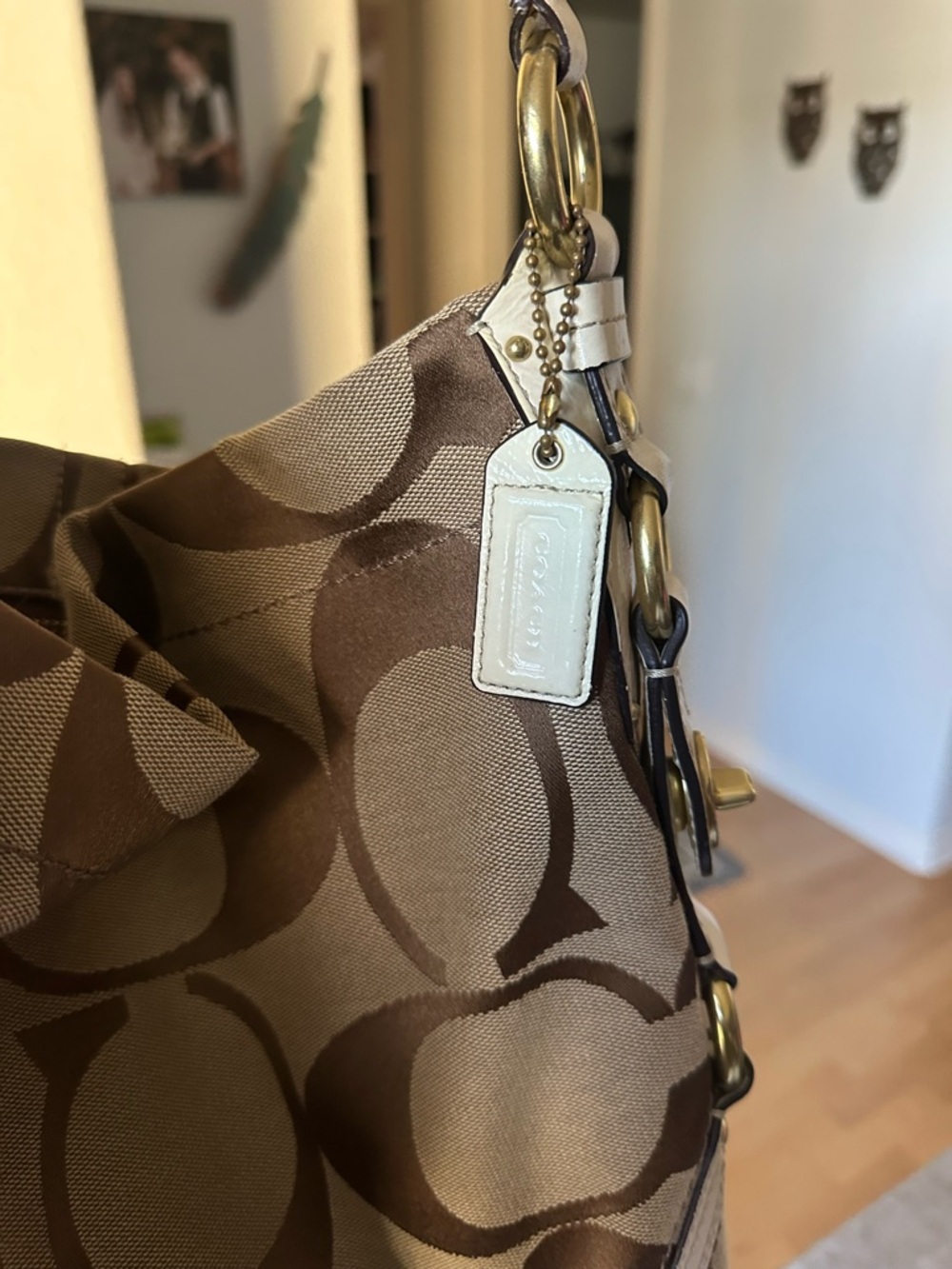Coach Beige and Tan Signature Canvas Hobo Shoulder Bag - Picture 3 of 6